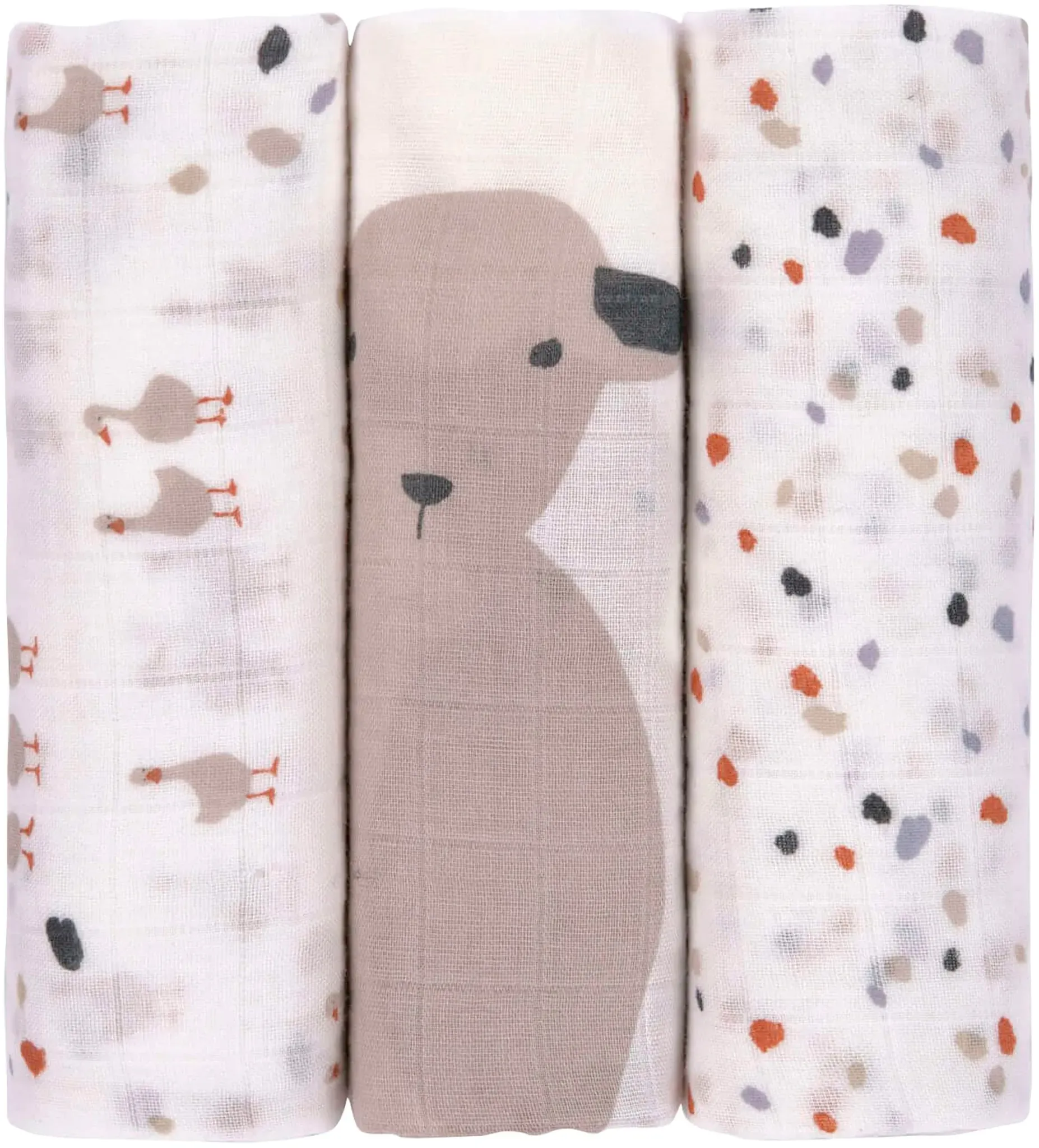 Lässig 3er-Pack Mullwindeln 80x80 cm Heavenly Soft Tiny Farmer, weiss