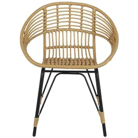 Beliani Balkonset Hellbraun Rattan Schwarzes Metall-Gestell Tisch mit 2 Sessel mit Sitzkissen Schwarz Terrasse Ausstattung Möbel Boho - Beige/Schwarz
