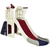 COSTWAY Rutsche 6 in 1 Kinder Rutschbahn, mit Leiter, Basketballkorb&Tunnel blau