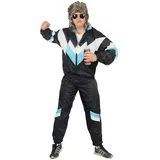 Foxxeo 80er Jahre Trainingsanzug Premium Kostüm für Herren - schwarz weiss babyblau, Größe:XXL