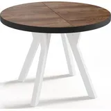 Designer Runder Ausziehbarer Esstisch - Loft-Stil, Industriell, Platzsparend - Weiße Beine - 100 bis 150 cm - für 6-8 Personen - Hergestellt in E... - Braun