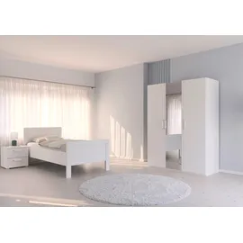 Rauch Schlafzimmer-Set RAUCH "Komplettschlafzimmer Schlafzimmer EVELYN", weiß (alpinweiß), Bett 100x200cm + ohne Matratze, B/H: 100cm x 200cm, Bett 100x200cm, Holzwerkstoff, Schlafzimmermöbel-Sets, Schrank und Bett in 2 Breiten, Nachttisch 2 Schubladen MADE IN