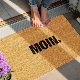 Relaxdays Fußmatte Kokos "Moin.", rutschfeste Schmutzfangmatte, Fußabtreter innen & außen, Kokosmatte 40x60 cm, Natur
