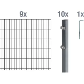 GAH Alberts Alberts Komplettset Doppelstabmattenzaun, anthrazit, Mattenbreite 2 m, 80 cm, hoch, 18 m lang