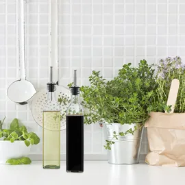 Relaxdays Essig- und Ölspender Set 4 Glasflaschen 500 ml Ausgießer transparent