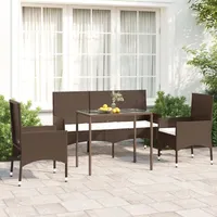 Ankonbej 4-tlg. Garten-Lounge-Set mit Kissen Braun Poly Rattan - Braun/Weiß