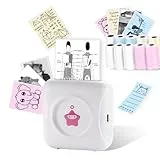 vretti Mini Drucker TP2-Y Thermodrucker, Aufkleberdrucker kompatibel mit Android & iOS, Mini Fotodrucker mit 10 Etikettenrollen, tragbarer Taschendrucker für iPhone Arbeitsnotizen Journal Reisen