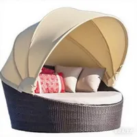 Rundes Ersatzdach Für Garten-Tagesbett – Wetterfeste Dachabdeckung Für Outdoor-Sonneninsel & Rattan-Lounge – UV- & Wasserabweisend-Beige