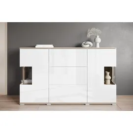 INOSIGN Sideboard "Kenia", weiß (eiche sonoma, weiß hochglanz), B:150cm H:89cm T:39,5cm, FSC-zertifizierter Holzwerkstoff, Glas, Hartfaserplatte, Kunststoff, Sideboards, Sideboard, mit 3 Schubladen, 6 Fächern, Glastüren, Breite 150 cm, Topseller