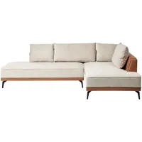 Ecksofa Stoff Kunstleder linksseitig 3-Sitzer modular beige / braun Myken