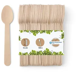 BIOZOYG 100 Stück Einweg Holzlöffel 14 cm kleine Einweglöffel Kaffeelöffel Dessertlöffel Eislöffel biologisch abbaubar Holzbesteck Partybesteck