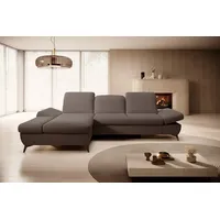Goldstoff Ecksofa mit Schlaffunktion und Bettkasten - L-Form Sofa Beige/Grau, 1 Teile, Modernes Schlafsofa mit Sofakissen - Premium Couch Cord & L-Form braun