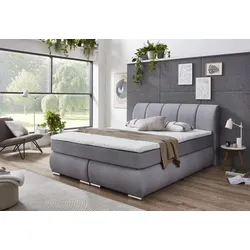 SUN GARDEN Boxspringbett 180x200 Doppeltbett Schlafzimmerbett mit Topper H2/H3 wendbar grau