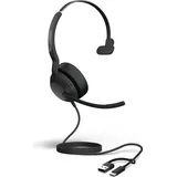 JABRA Evolve2 50 On Ear Headset kabelgebunden, Bluetooth® Mono Schwarz