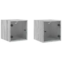 vidaXL Nachtschrank mit Glastüren 35 x 37 x 35 cm Grau