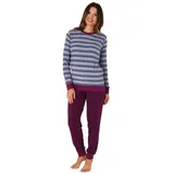 RELAX by Normann Damen Frottee Pyjama lang, Schlafanzug mit Bündchen und modischen Ringeln - 59892, Farbe:lila, Größe2:40/42 - 40-42