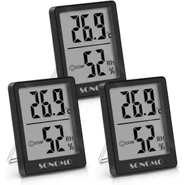 Sonomo Hygrometer Thermometer 3er Set Schwarz