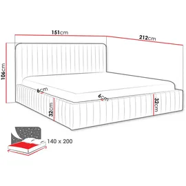 Mirjan24 Polsterbett, Hellgrau, Textil, Rechteckig, 140x200 cm, Schlafzimmer, Betten, Polsterbetten