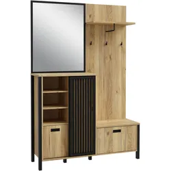 Kompaktgarderobe FORTE "Jytana", mauvella eiche schwarz, B:132cm H:200,3cm T:40,2cm, Spanplatte, Schränke, Kompaktgarderobe, Stauraum, Lamellenoptik, Trendfarbe