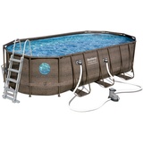 Bestway Power Steel Swim Vista 549x274x122 cm, Frame Pool oval im Komplett Set mit Bullauge, inkl. Filterpumpe, Leiter und Abdeckplane