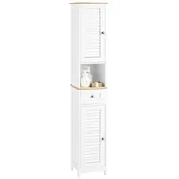 SoBuy Hochschrank mit 1 Offenem Fach Badschrank Weißnatur FRG236-WN