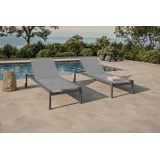 OUTFLEXX 2er-Set Gartenliege, grau/schwarz, Alu/Textilene, 190 x 66 cm, rollbar, verstellbare Rückenlehne