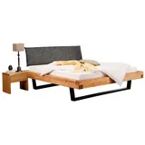 Lomadox Schlafzimmer-Set BRANTFORD-69, (Spar-Set, 3-tlg., Bettgestell Nachttische), Liegefläche 140x200, Polsterkopfteil, Kiefer massiv eichefarben geölt braun 278 cm x 100 cm x 222 cm