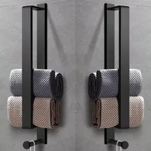 LIVEHITOP 2pcs Handtuchhalter Ohne Bohren, Selbstklebend Handtuchstange Schwarz Edelstahl 43.5cm Gästehandtuchhalter Badetuchhalter kleber mit Haken für Badezimmer