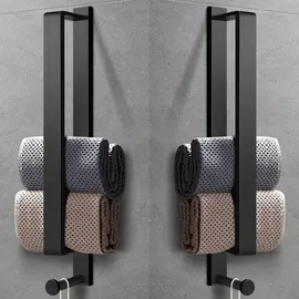 LIVEHITOP 2pcs Handtuchhalter Ohne Bohren, Selbstklebend Handtuchstange Schwarz Edelstahl 43.5cm Gästehandtuchhalter Badetuchhalter kleber mit Haken für Badezimmer