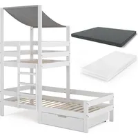 VitaliSpa Hausbett Tom, Weiß modern 204x218 cm mit Schublade und 2 Matratzen,