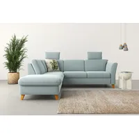 Ecksofa HOME AFFAIRE "Trelleborg L-Form" Sofas Gr. B/H/T: 252cm x 86cm x 213cm, Struktur fein, Ottomane links, ohne Bettfunktion-ohne Stauraum, blau (aqua) Federkern-Polsterung, wahlweise mit Bettfunktion und Stauraum