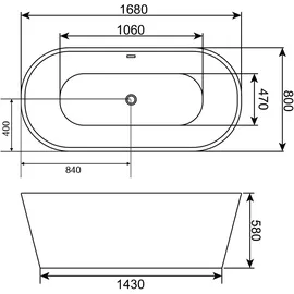 Tronitechnik Piperi freistehende Badewanne 168 x 80 x 55 cm (210 l)