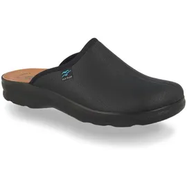FLY FLOT Herren Hausschuh Pantoffel Schlupfschuh gepolsterte Lederdecksohle, Größe:47 EU, Farbe:Schwarz - Schwarz - 47