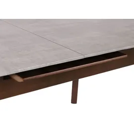 Mendler Esszimmertisch HWC-M57, Esstisch, Massiv-Holz Laminat Melamin 160-200x90cm, ausziehbar Beton-Optik, braune Beine