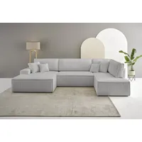 OTTO home Wohnlandschaft OTTO HOME "FINNLEY U-Form XXL 329 cm - OTTO. Verlässliche Qualität.", grau, B:329cm H:85cm T:195cm, Bezugstoff 100% PES ;Gramatur 400g/qm +/- 5%, Sofas, Wohnlandschaft, Schlafsofa, Bettkasten, in Bouclé, Struktur fein und Mega Cord
