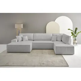 OTTO home Wohnlandschaft OTTO HOME "FINNLEY U-Form XXL 329 cm - OTTO. Verlässliche Qualität.", grau, B:329cm H:85cm T:195cm, Bezugstoff 100% PES ;Gramatur 400g/qm +/- 5%, Sofas, Wohnlandschaft, Schlafsofa, Bettkasten, in Bouclé, Struktur fein und Mega Cord