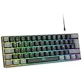 Rii Gaming Tastatur Mechanisch, 60% Mechanische Tastatur Kabellos, Tastatur RGB Beleuchtet mit Rote Schalter und N-Key Rollover für PC/Laptop/PS4/PS5, QWERTZ, Schwarz Grau (Bluetooth/2.4G/Kabel)