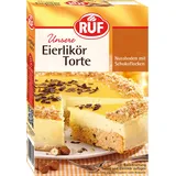 RUF Eierlikör-Torte, Torten-Backmischung für einen Nuss-Biskuitboden mit Schokoflocken, Sahnecreme und Eierlikör, einfach & schnell