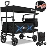 Sekey Bollerwagen Klappbar Transportkarre Handwagen Kinderwagen mit Dach bis 150 kg, Faltbar Bollerwagen mit Schiebegriff, stoßfesten PU-Rädern und Bremsen schwarz