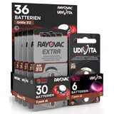 36 Hörgerätebatterien Größe 312 (Braun - PR41) Zink-Luft mit Phono-Pulse-Technologie in 6 Blistern zu je 6 Batterien - 36 Batterien: 6 Udivita + 30 Rayovac