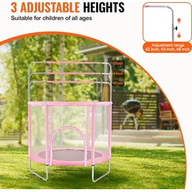 Vevor Kindertrampolin Trampolin Mini Freizeittrampolin 147 cm für Kleinkinder einstellbar mit Sicherheitsnetz & Basketballkorb, Geburtstagsgeschenk Weihnachtsspielzeug für Kinder ab 3 Jahren Rosa