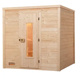 Sauna WEKA "Massivholzsauna BERGEN 1", beige (natur), Saunaofen, integrierte Steuerung, 5,4 kW, Saunen, Blockbohlen, isolierte Hoztür