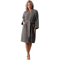 Luxuriöser türkischer Frottee-Kimono-Kragen, superweich, Frottee, saugfähig, Bademäntel für Damen, Grau, Large - L