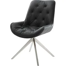 DeLife Polsterstuhl Taimi-Flex, Kreuzgestell breit Edelstahl Echt-Leder Schwarz 360° drehbar Wippfunkt schwarz 57 cm x 86 cm x 60 cm