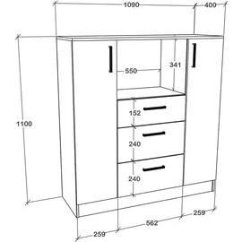 VCM Unterschrank Küchenschrank Esilo 109 x 40 x 110 cm Schwarz