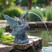 Arnusa Solar Wasserspeier – Teichfigur mit Solarpumpe & Wasserspiel – Gartendeko aus Polyresin in Kupfer-Optik – Solarbrunnen für Gartenteich & Wasserlauf (Ente 22x19x24 cm)