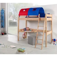 Hochbett RENATE Buche massiv natur lackiert, mit Schreibtisch und Tunnel