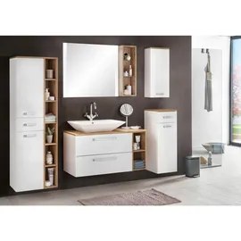 Schildmeyer Hängeschrank Alina, weiß eiche Wotan, Metall, 2 Fächer, 32.7x72.3x16.2 cm, Made in Germany, hängend, Badezimmer, Badezimmerschränke, Hängeschränke