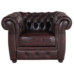 Einsitzer-Sofa Chesterfield Liverpool aus echtem Rindsleder New Red