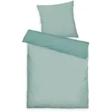 Tom Tailor Satin-Bettwäsche, 80x80 cm + 155x220 cm, 100% Baumwolle/Satin, mit Doppelnaht am Kissen, Wendemotiv und farbigem Markenreißverschluss, TWO-TONE SOLID COLORS Türkis (Fresh Sage)